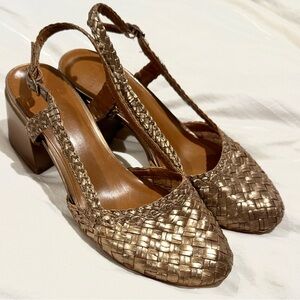 H by Halston Metallic Bronze Woven Slingback Block Heels